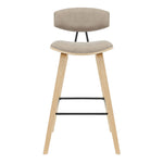 Fox - Bar Height Curved Back Wood Bar Stool With Faux Leather Seat