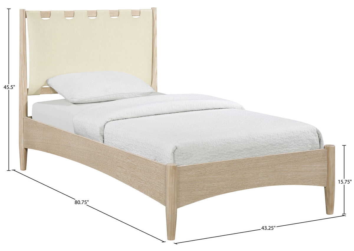 Santos - Vegan Leather Headboard And Wood Bed - Waxed Natural Frame