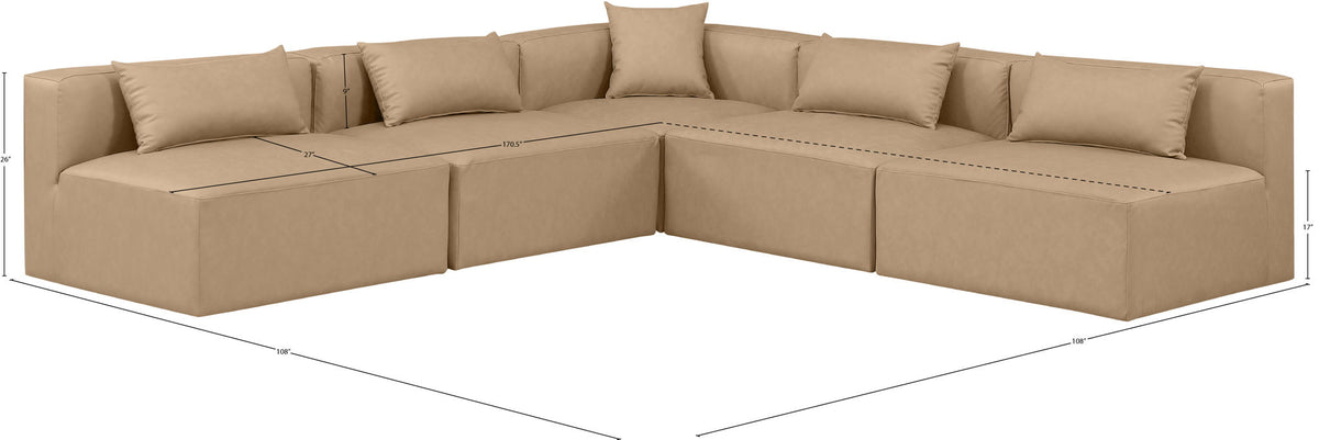 Cube - 5 Piece Modular Corner Armless Sectional - Tan
