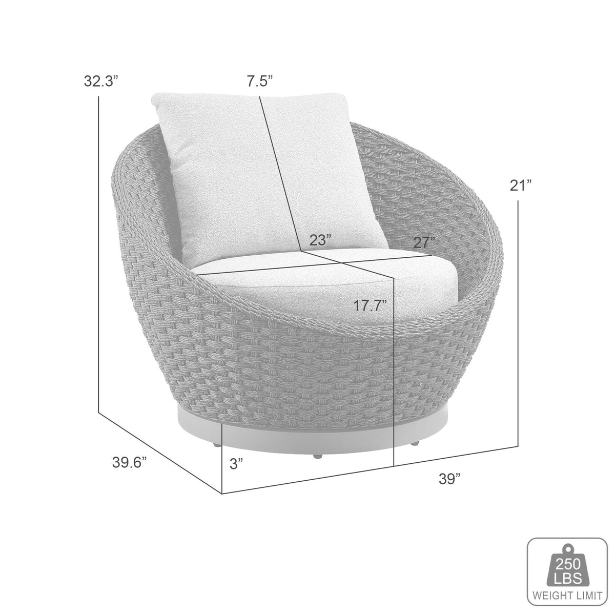 Kobalt - Metal Outdoor Swivel Lounge Chair With Cushions - Boucle White / Natural