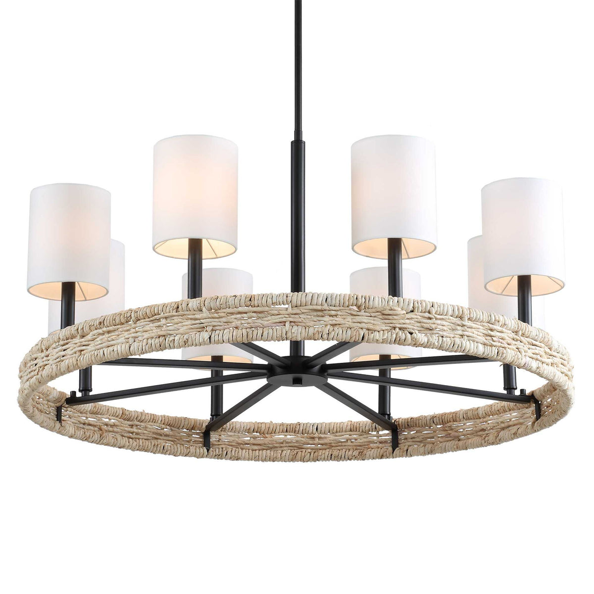 Faiyam - 8 Light Rattan Chandelier - Black