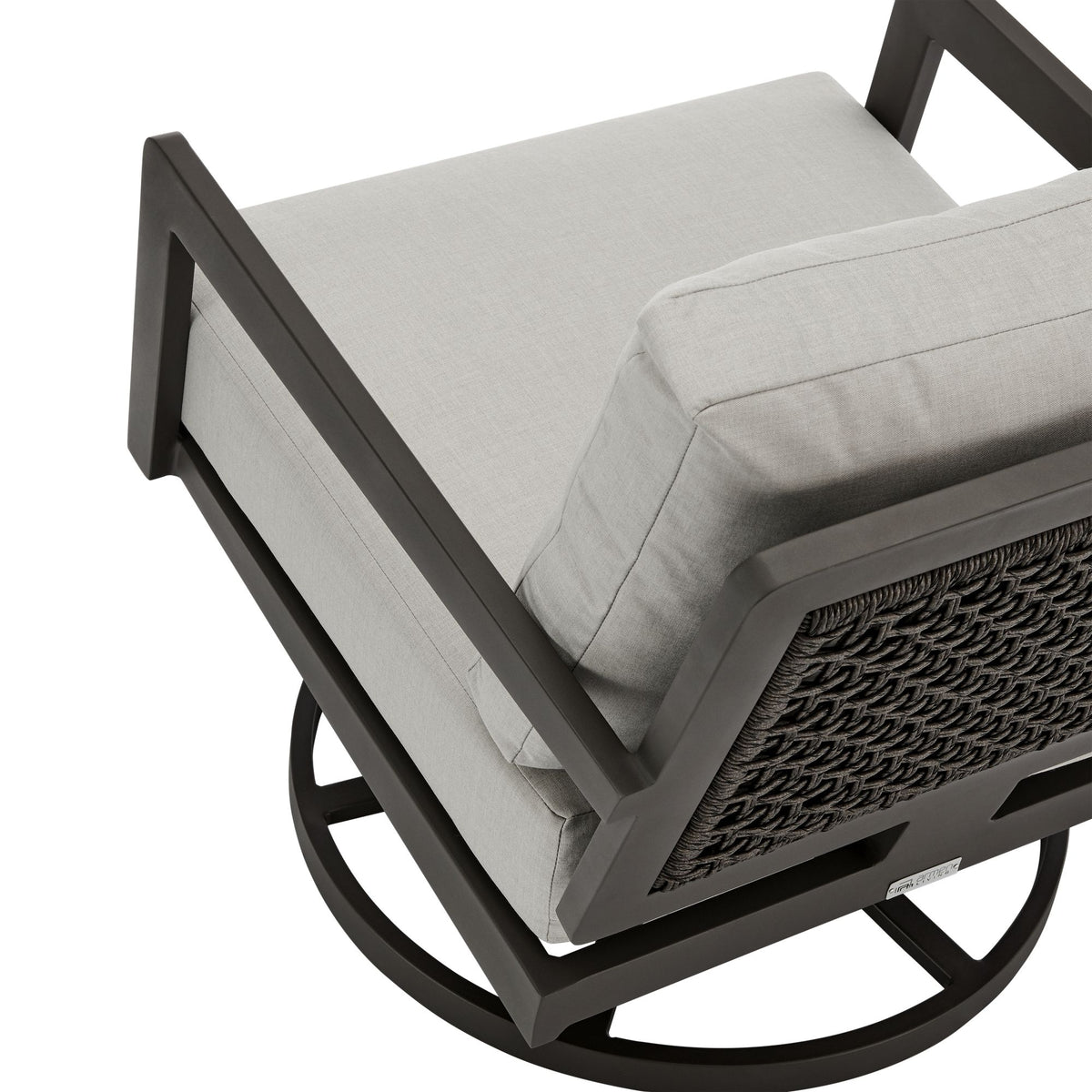 Avila - Outdoor 360-Swivel Rocker Chair With Woven Rattan Back Aluminum Frame And Cushions - Dark Bronze / Silver Ash