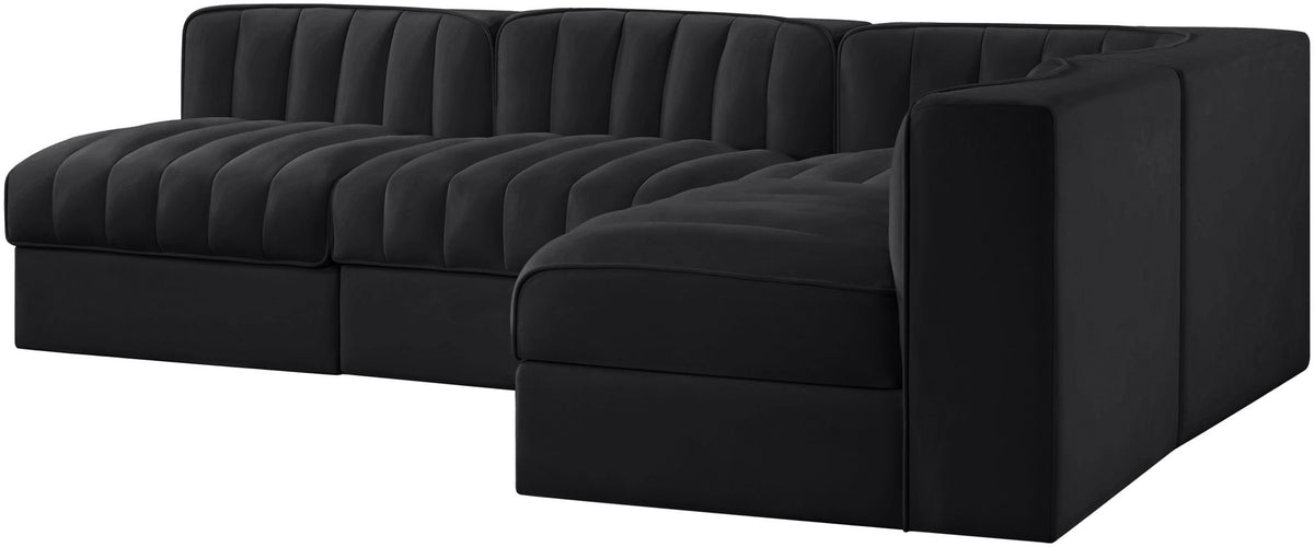 Rummi - Armless Velvet Performance Fabric Upholstered 4 Piece Modular Sectional