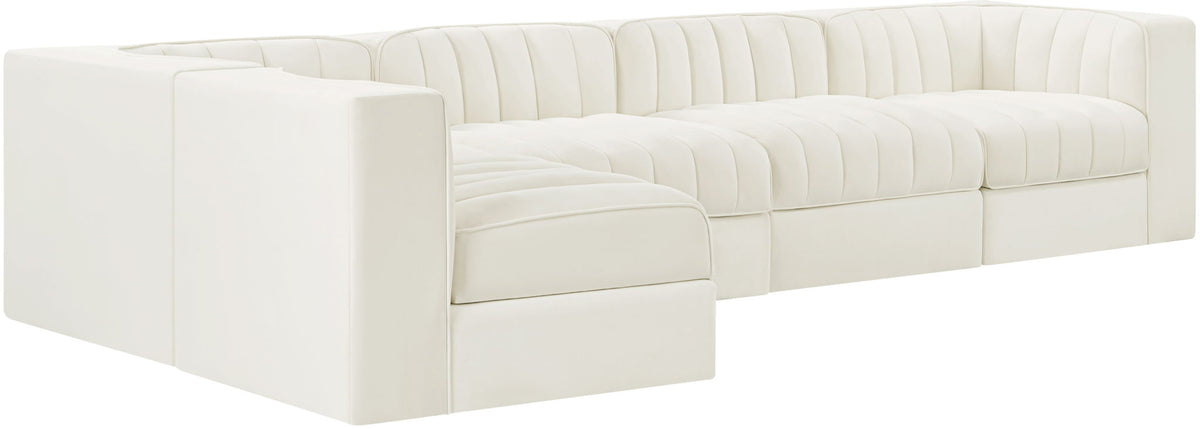Rummi - Velvet Performance Fabric Upholstered 5 Piece Modular Sectional, L-Shaped (Right)