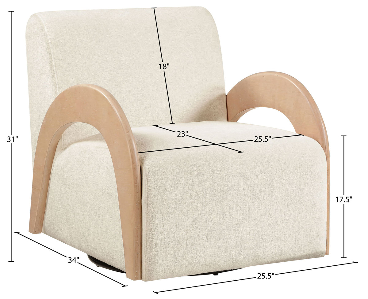 Neria - Chenille Fabric Upholstered Swivel Accent Chair - Cream / Painted Natural