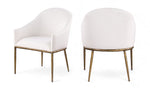 Ferro - Linen Textured Performance Fabric Upholstered Dining Arm Chair - Cream / Brushed Gold