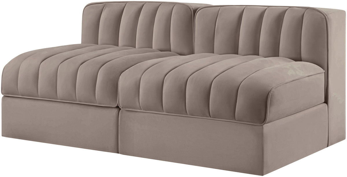 Rummi - Velvet Performance Fabric Upholstered 2 Piece Modular Armless Loveseat