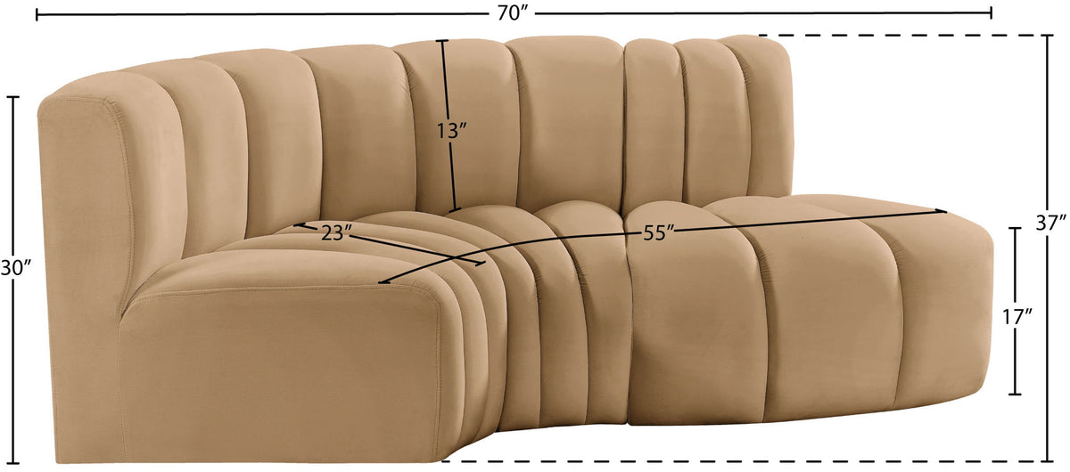 Arc - Velvet 3 Piece Modular L-Shaped Sofa