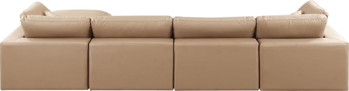 Comfy - 5 Piece Faux Leather Modular Sectional With Chaise - Tan