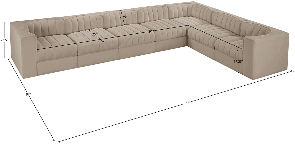 Rummi - Velvet Performance Fabric Upholstered 7 Piece Modular Sectional (With 3 Corner Chairs)