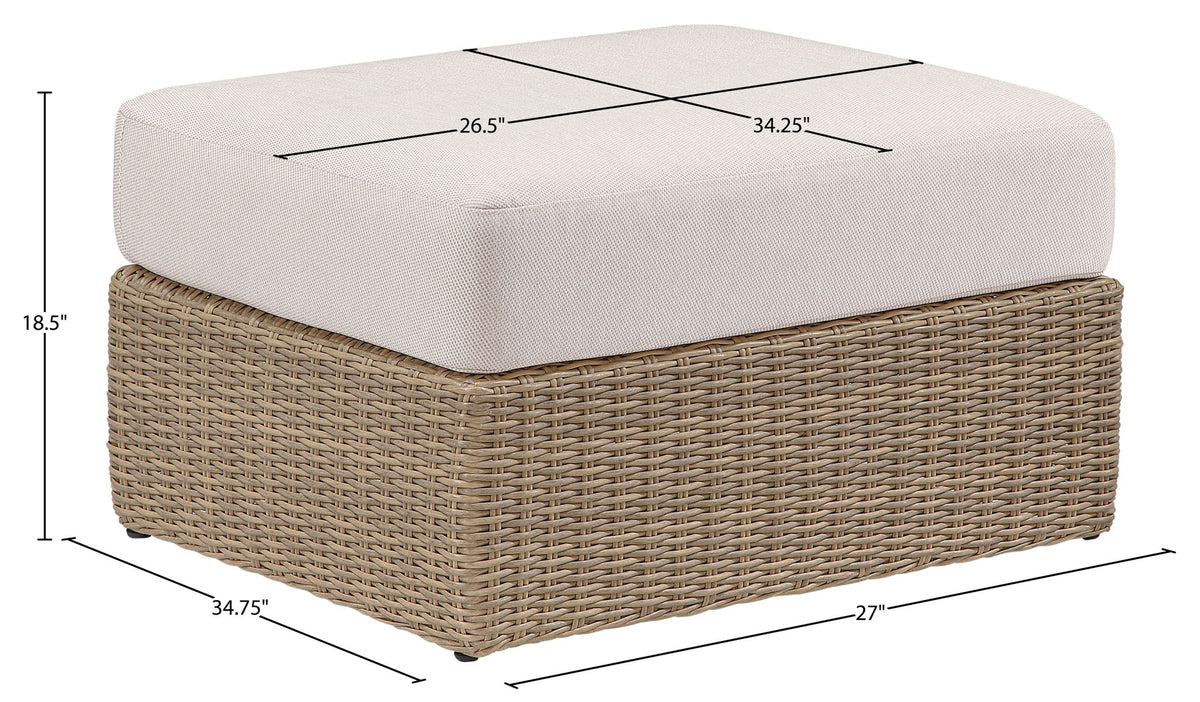 Seacrest - Olefin Water Resistant Fabric And Wicker Outdoor Patio Ottoman/Coffee Table