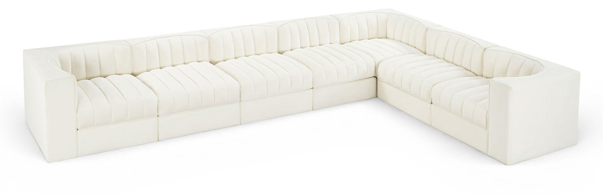Rummi - Velvet Performance Fabric Upholstered 7 Piece Modular Sectional (With 3 Corner Chairs)