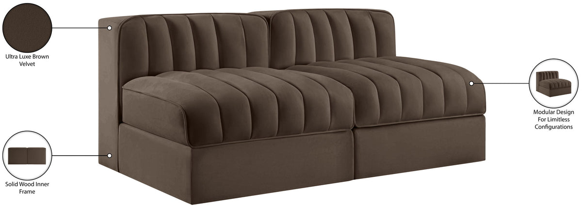 Rummi - Velvet Performance Fabric Upholstered 2 Piece Modular Armless Loveseat