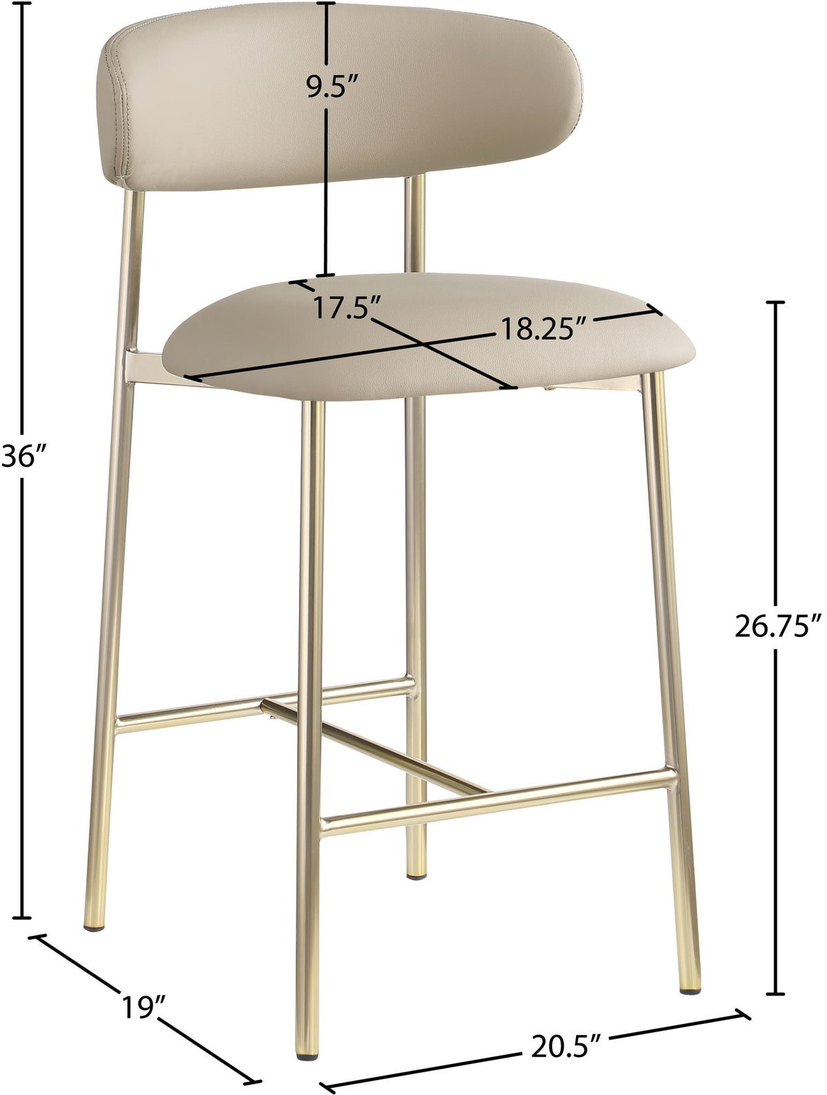 Lupita - Counter Stool With Brushed Gold Frame (Set of 2)