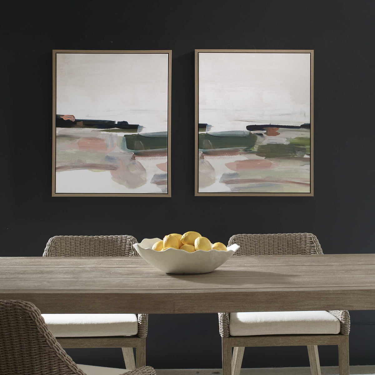 Just - Peaking Framed Abstract Prints (Set of 2) - Black / Gray / Green / Pink / Purple / White