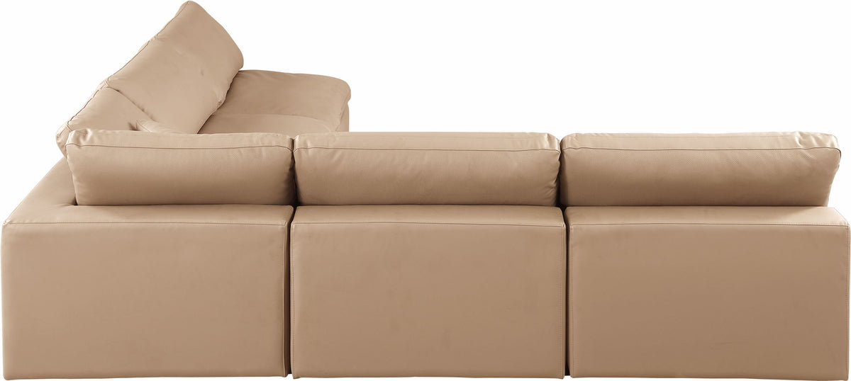 Comfy - 5 Piece Faux Leather Modular Corner Armless Sectional - Tan