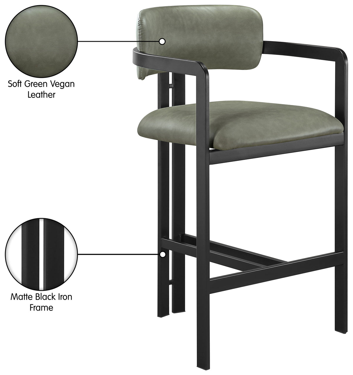 Aurum - Vegan Leather Upholstered Counter Stool With Graphite Black Base