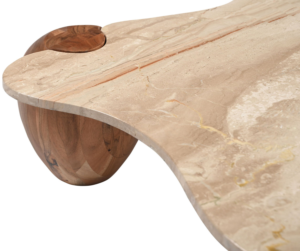 Liona - Marble And Acacia Wood Coffee Table