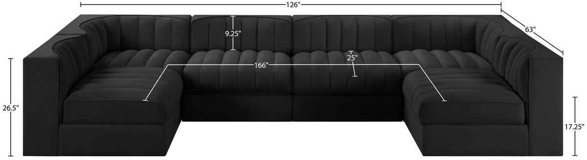 Rummi - Armless Velvet Performance Fabric Upholstered 6 Piece Modular Sectional