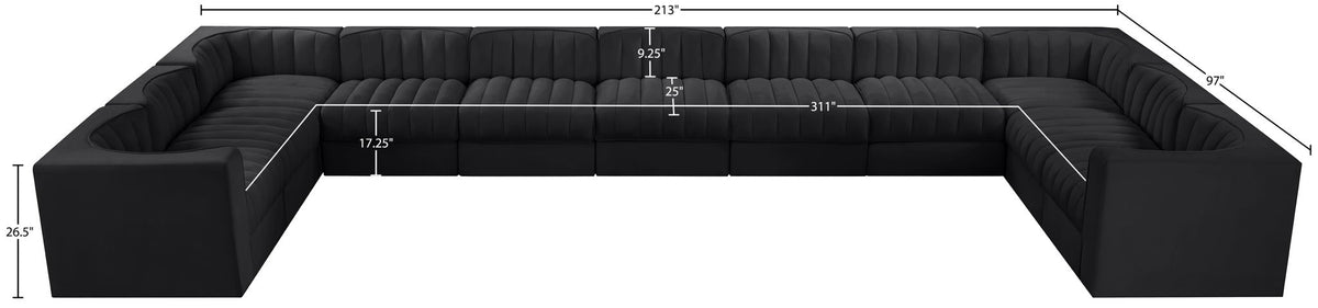 Rummi - Velvet Performance Fabric Upholstered 11 Piece Modular Sectional