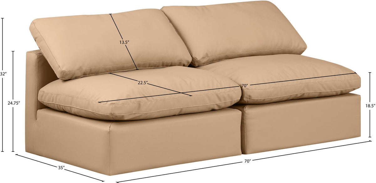 Indulge - Faux Leather 2 Piece Modular Armless Sofa - Tan