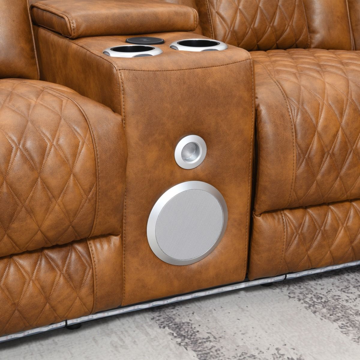 Taddeo - Power Motion Sectional Sofa With Power Headrest, Massage & LED - Two Tone Brown Leatherette
