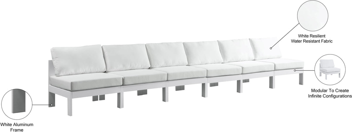 Nizuc - Outdoor Patio 6 Seat Armless Modular Sofa With White Frame