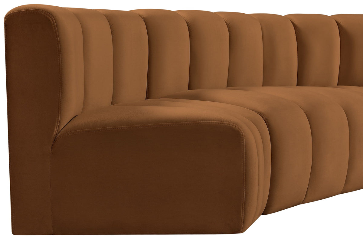 Arc - Velvet 4 Piece L-Shaped Modular Sofa - Saddle