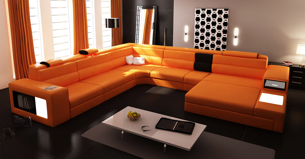 Bonded Leather Polaris Orange Leather Sectional Sofa by VIG Furniture - View 1