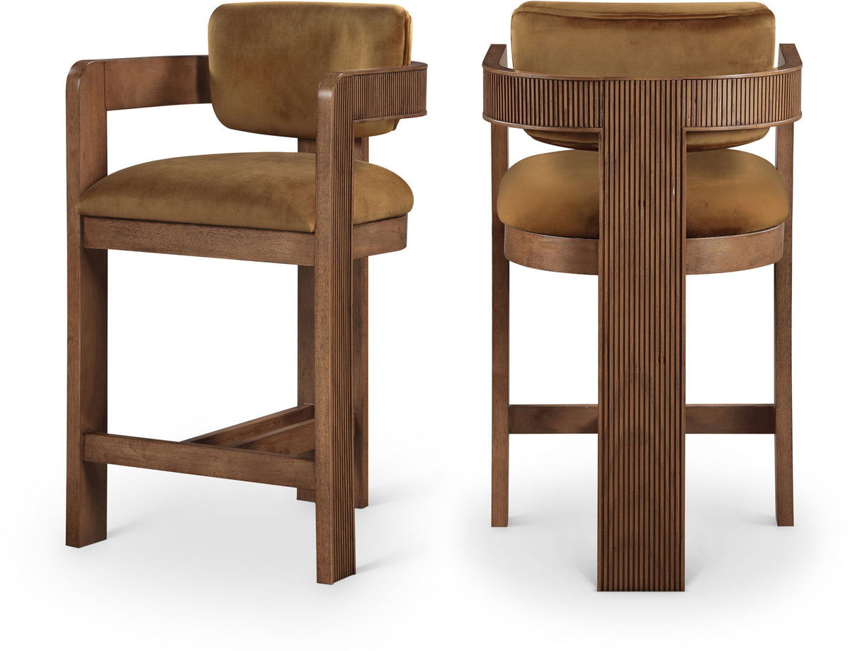 Sacha - Velvet Stool With Brown Base