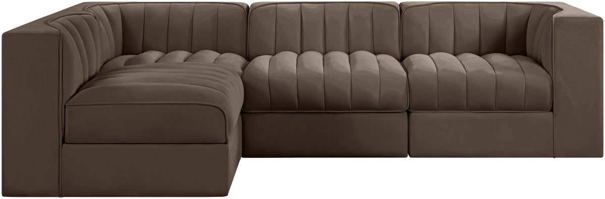 Rummi - Velvet Performance Fabric Upholstered 4 Piece Modular Sectional