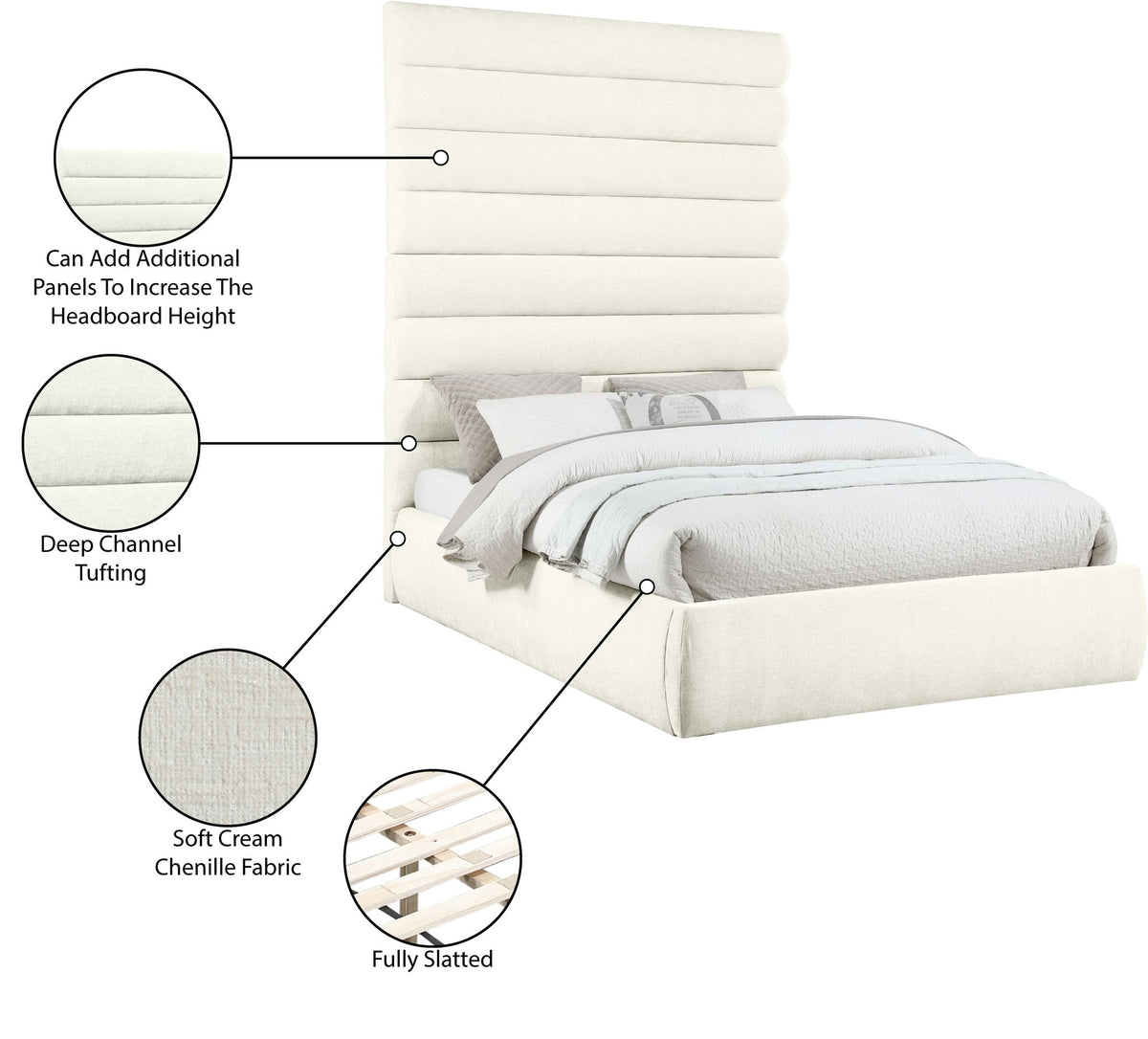 Adam - Chenille Fabric Bed With 89" Headboard