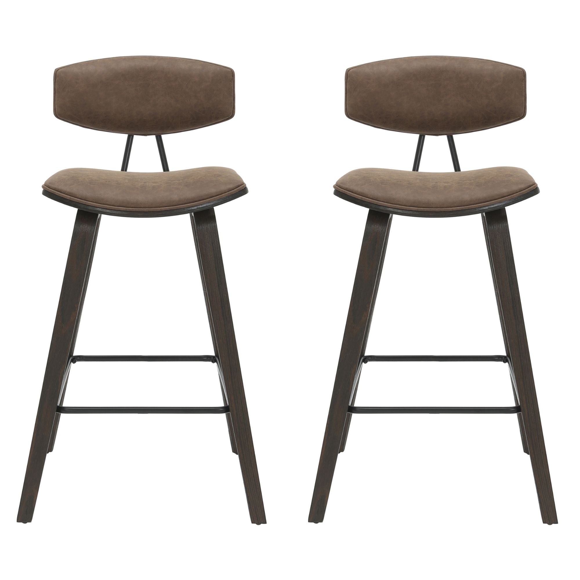 Fox - Counter Height Curved Back Wood Bar Stool With Faux Leather Seat