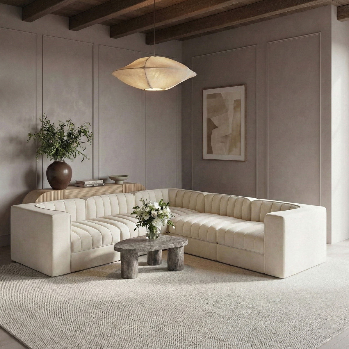Rummi - Velvet Performance Fabric Upholstered 5 Piece Modular Sectional