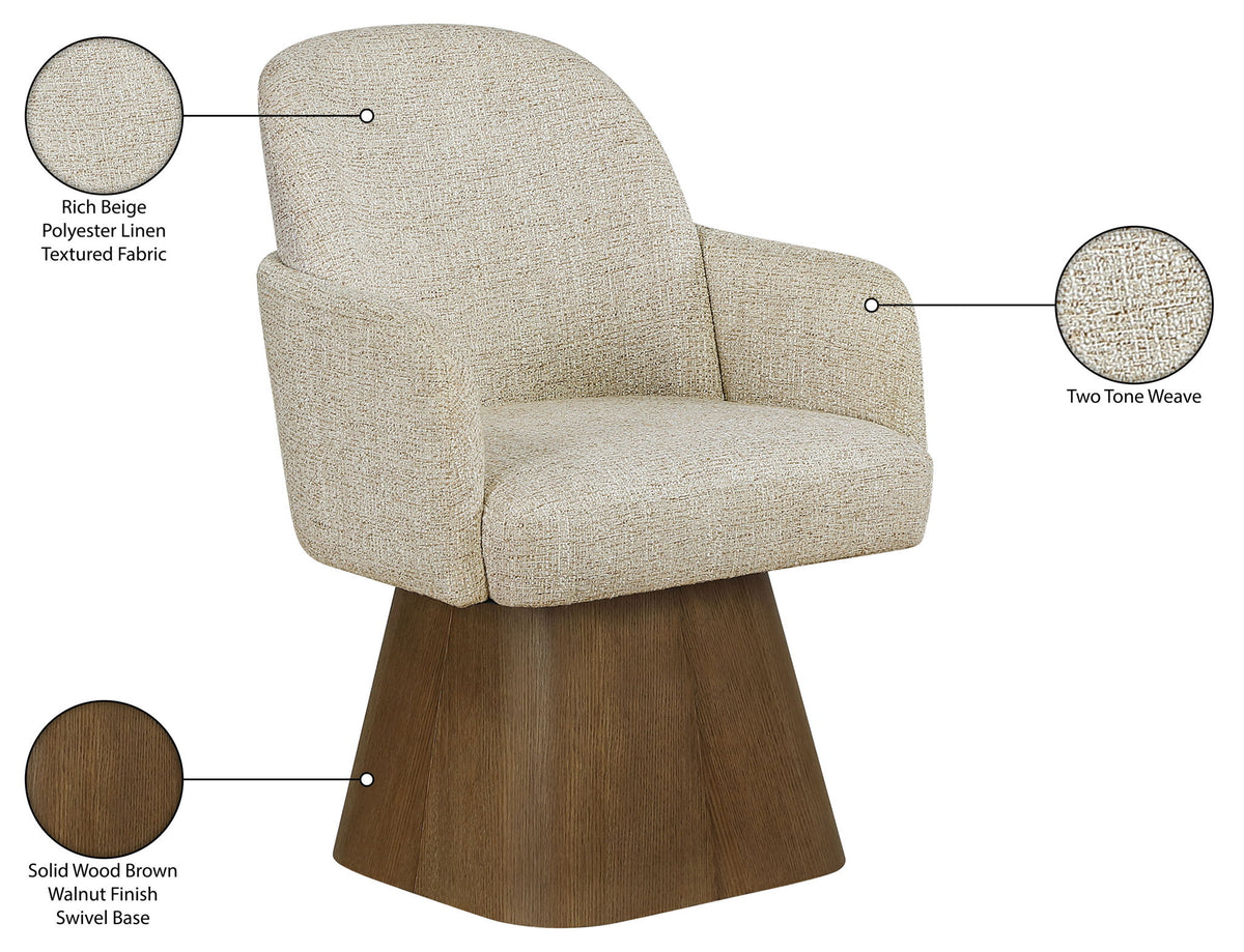 Marlowe - Linen Textured Fabric Upholstered Swivel Dining Arm Chair - Stained Brown