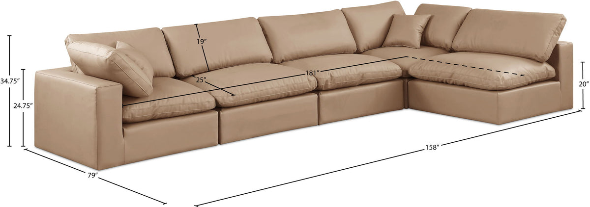Comfy - 5 Piece Faux Leather Modular Sectional - Tan