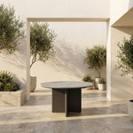 Ciela - Outdoor Round Sintered Stone Dining Table With Sculptural Cross Aluminum Base - Dark Bronze