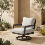 Avila - Outdoor 360-Swivel Rocker Chair With Woven Rattan Back Aluminum Frame And Cushions - Dark Bronze / Silver Ash