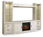 Bellaby - Entertainment Center - TV Stand With Faux Firebrick Fireplace Insert - Whitewash