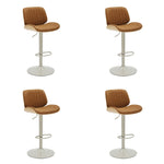 Brock - Adjustable Swivel Curved Back Wood Bar Stool With Faux Leather Seat