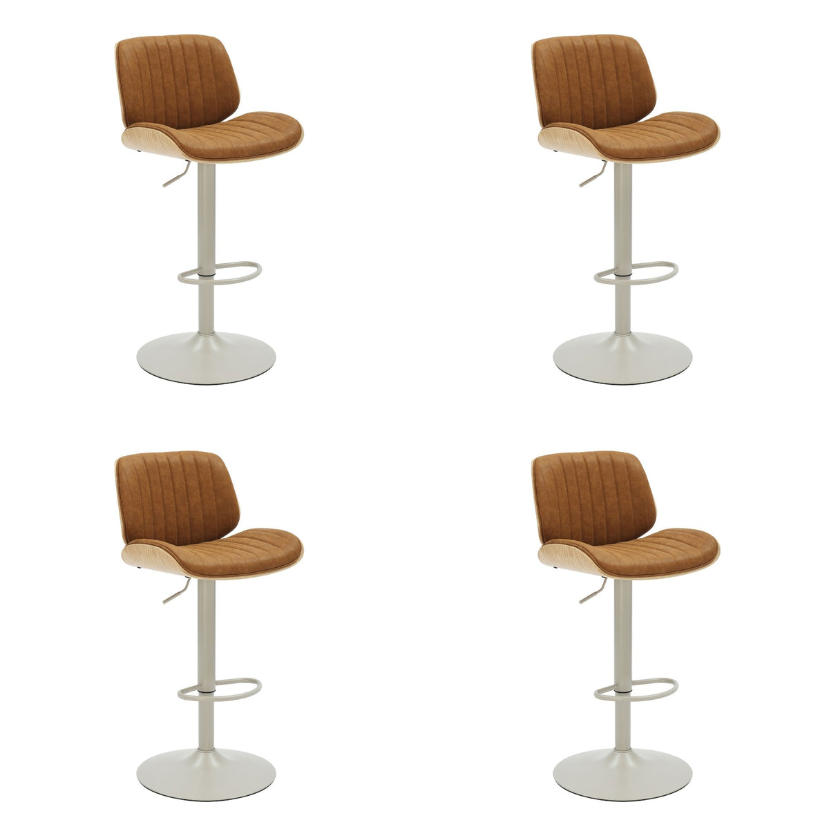 Brock - Adjustable Swivel Curved Back Wood Bar Stool With Faux Leather Seat