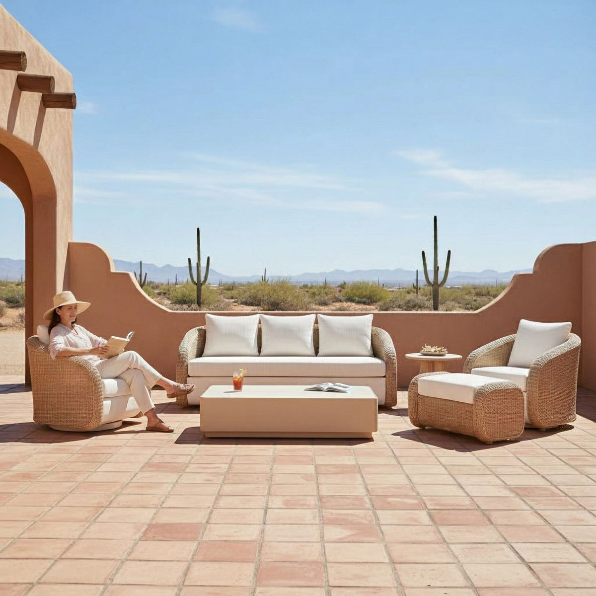 Pavilion - Powder Coated Metal Outdoor Conversation Set With Cushions