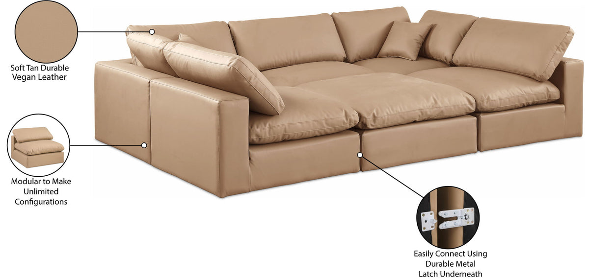 Comfy - 6 Piece Faux Leather Sectional - Tan