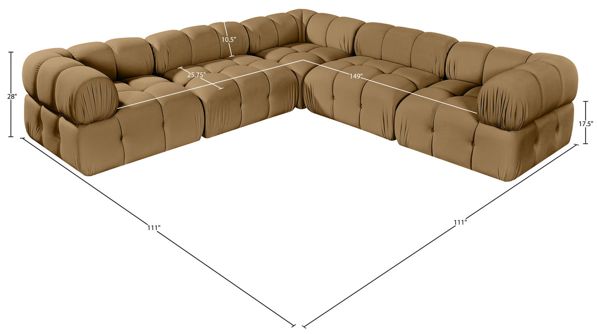 Orin - Velvet 5 Piece Modular Corner Sectional