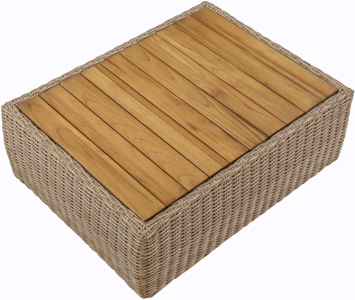 Seacrest - Teak Wood And Wicker Outdoor Patio Coffee Table