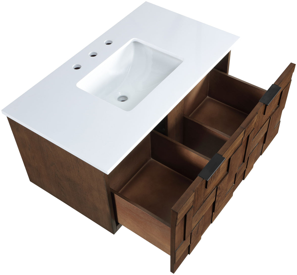 Leonardo - Engineered Stone And Solid Wood 24" Wall Mounted Bathroom Vanity