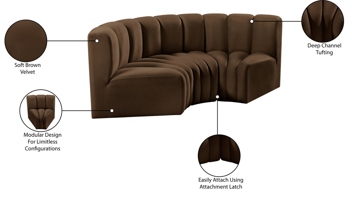 Arc - Velvet 3 Piece Modular U-Shaped Sofa