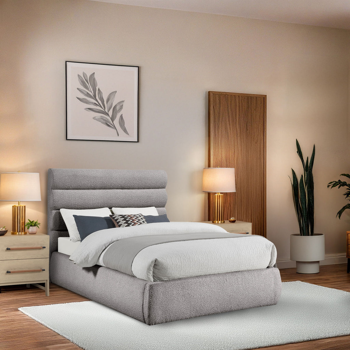 Adam - Boucle Fabric Bed With 52" Headboard