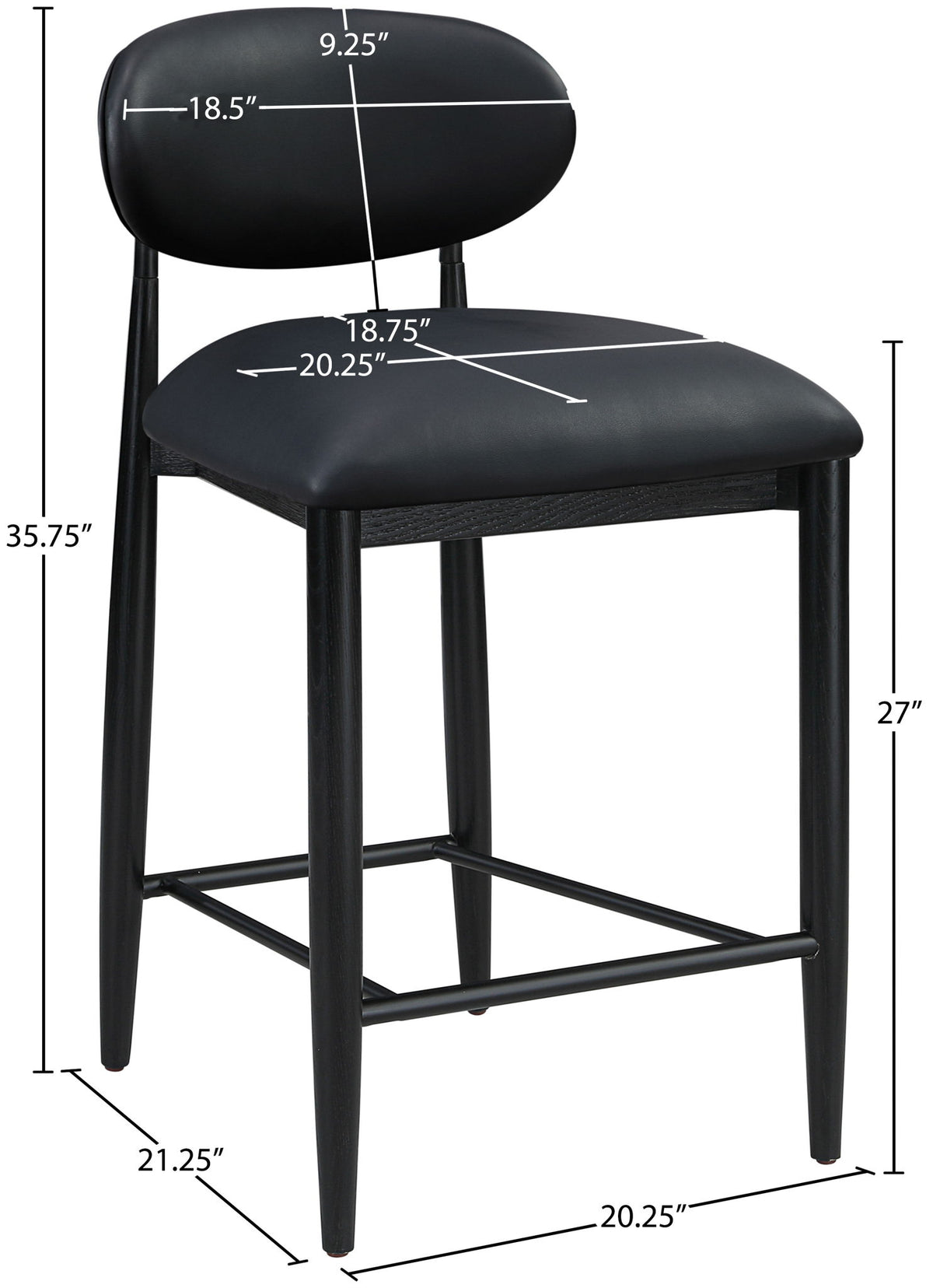 Riccio - Faux Leather Stool - Black Frame