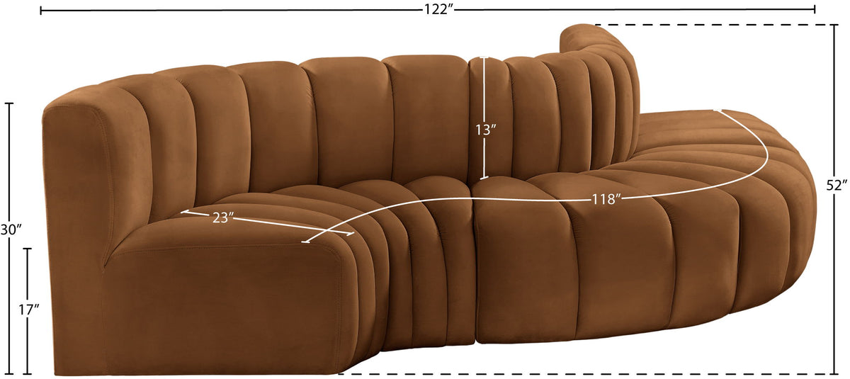Arc - Velvet 5 Piece Modular Sofa - Saddle